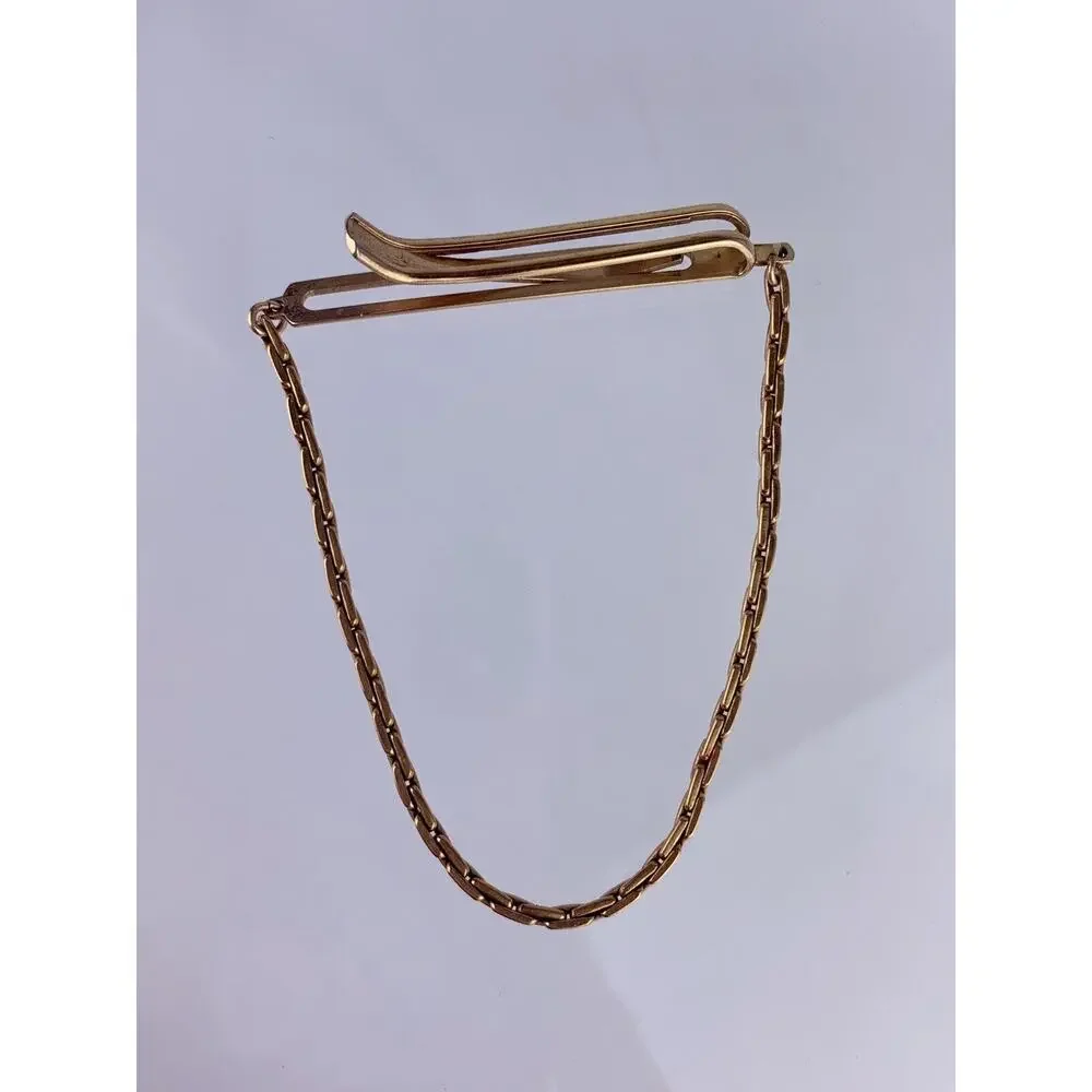 C Link Chain 16k Gold Plated Tie Clip Bar Kreisler Retro Formal Vintage O1
